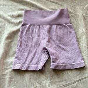 Lilac Ribbed High-Waisted Shorts